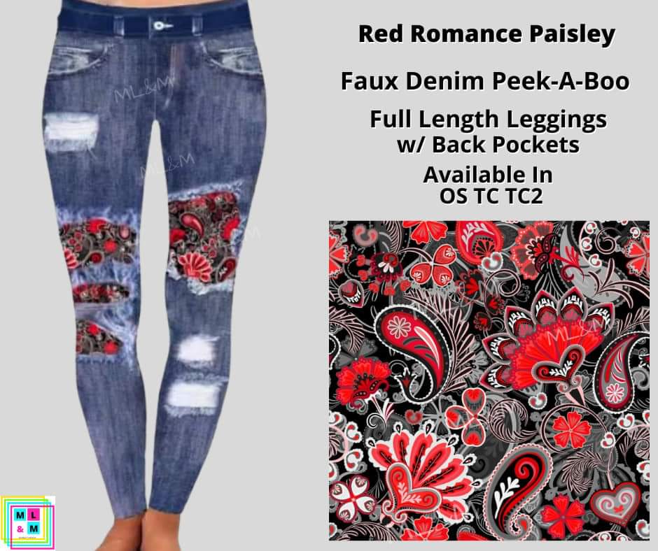 Red Romance Paisley Faux Denim Full Length