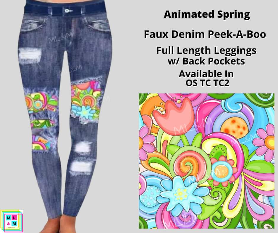 Animated Spring Faux Denim Full Length