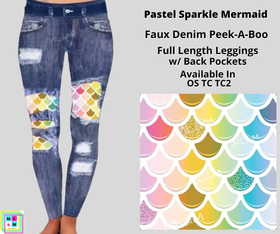 Pastel Sparkle Mermaid Faux Denim Full Length