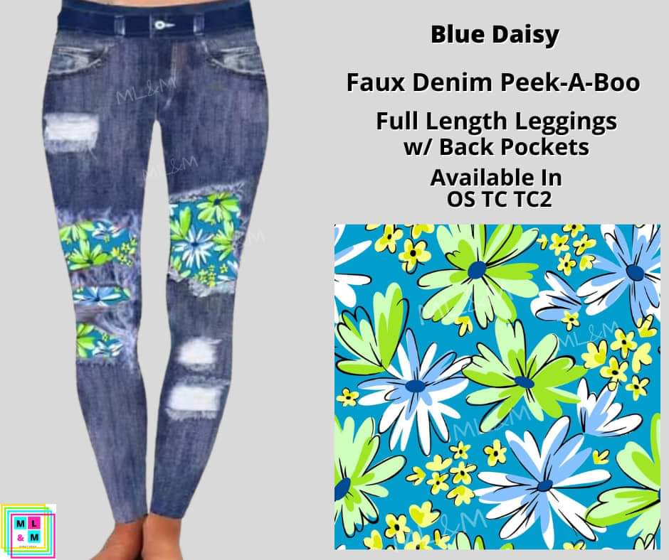 Blue Daisy Faux Denim Full Length
