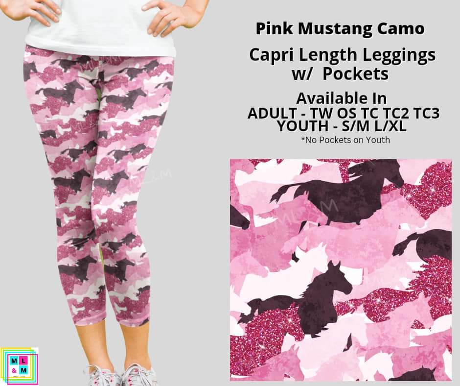 Pink Mustang Camo Capri Length w/ Pockets