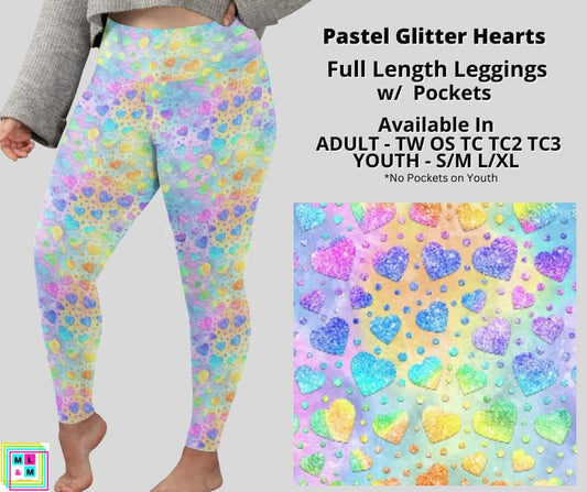 Pastel Glitter Hearts Full Length Leggings