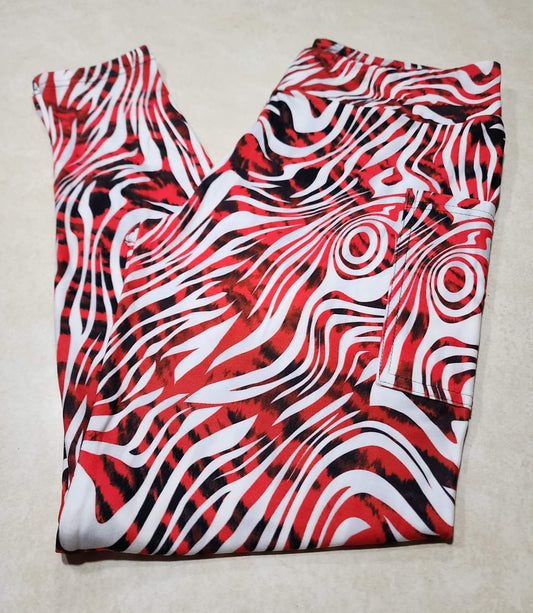 Wild Red Zebra Full Length Leggings