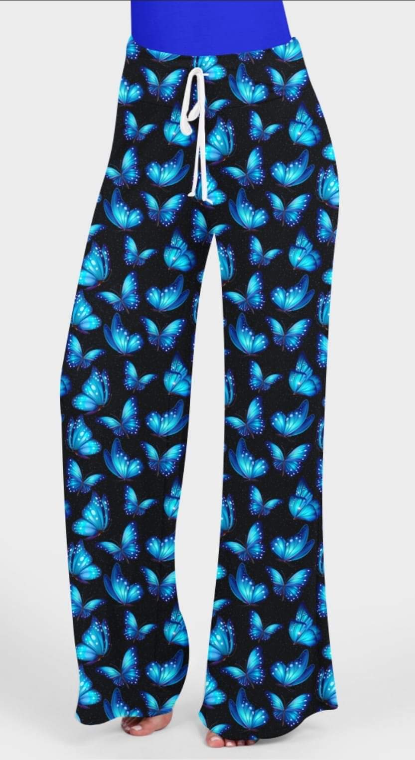 Blue Electric Butterfly: Kids Sizes leggings with pockets