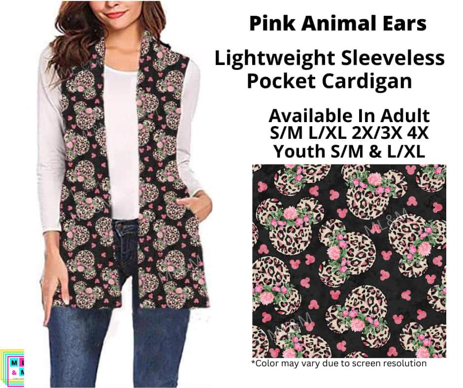 Pink Animal Ears Sleeveless Pocket Cardigan