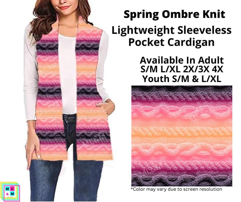 Spring Ombre Knit Sleeveless Pocket Cardigan
