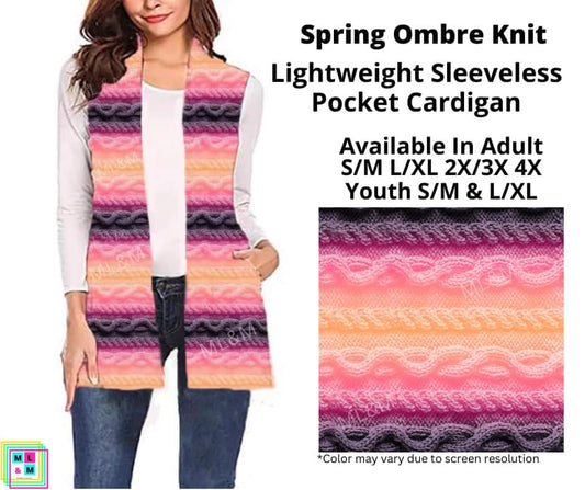 Spring Ombre Knit Sleeveless Pocket Cardigan