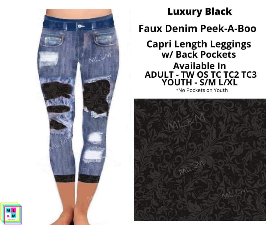 Luxury Black Faux Denim Capris
