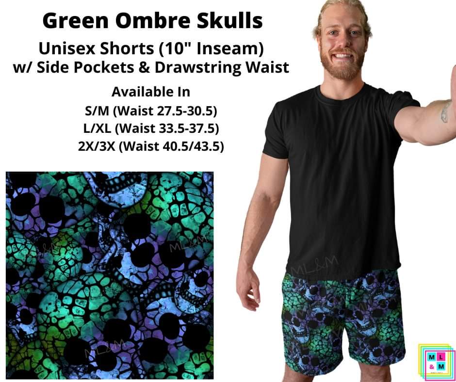 Green Ombre Skulls Unisex Shorts