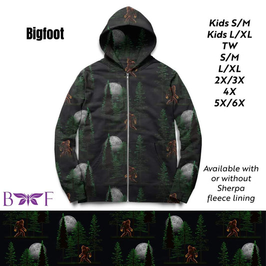 Bigfoot zip up hoodie no fleece lining