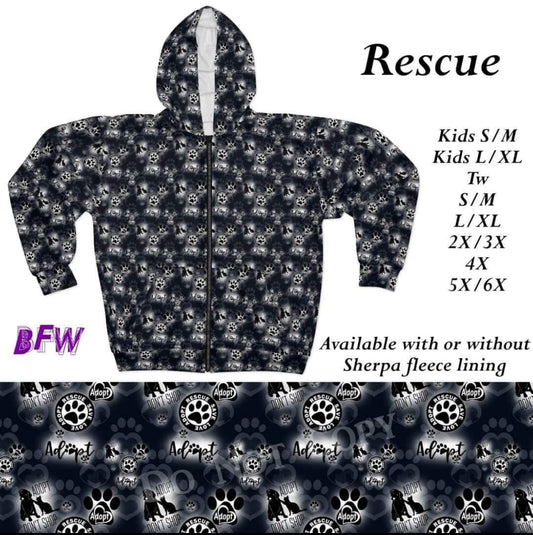 Rescue zip up hoodie without sherpa fleece lining