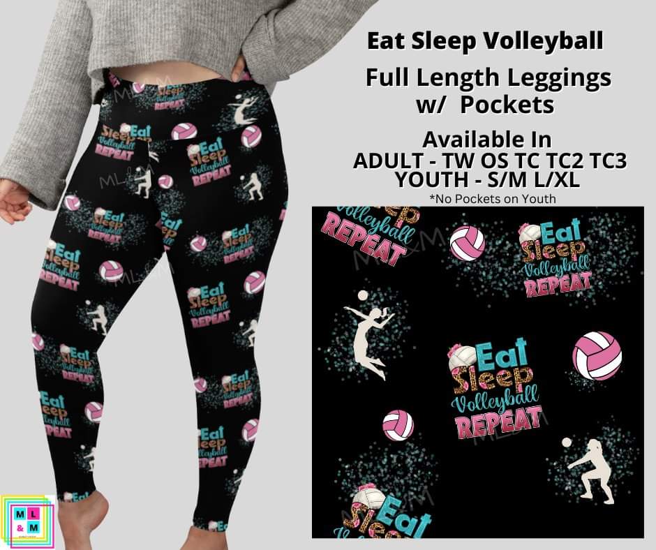 Eat Sleep Volleyball Full Length Leggings w/ Pockets