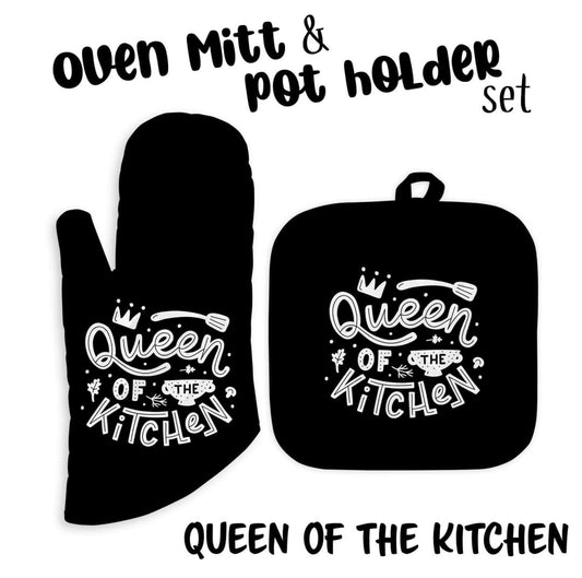 Queen of the kitchen Oven Mitt and Pot Holder set