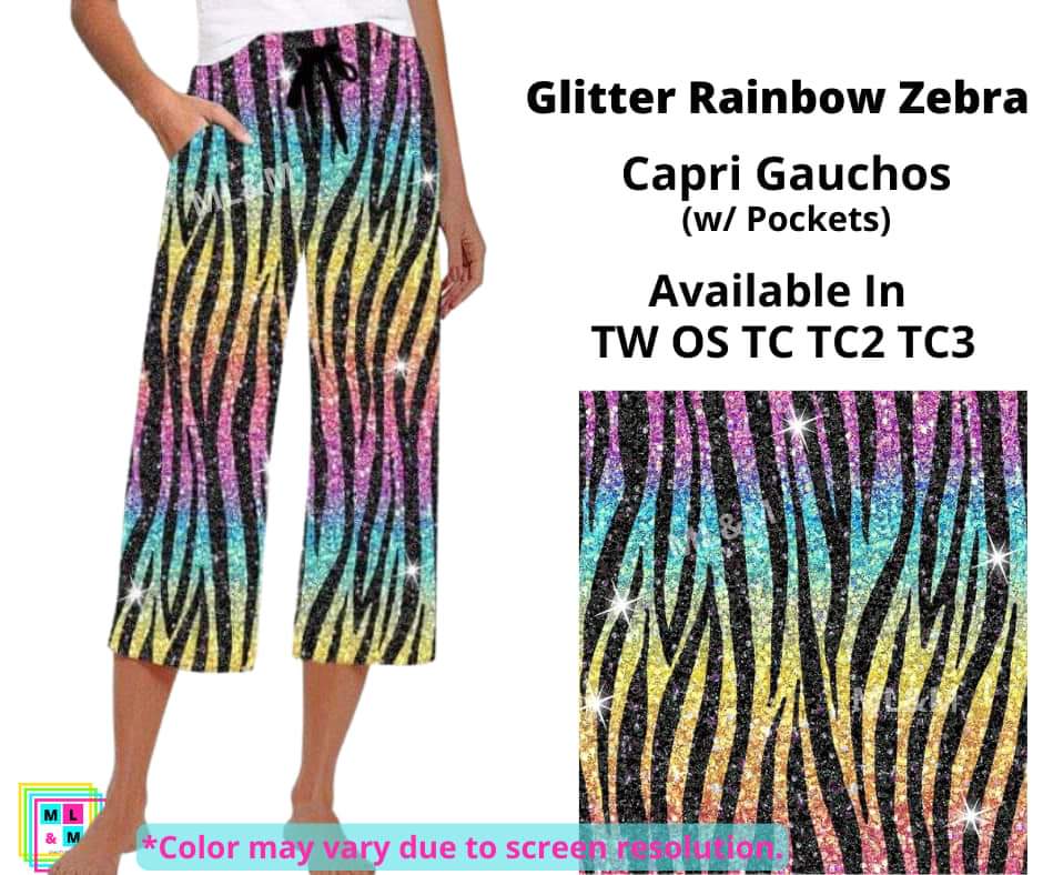 Glitter Rainbow Zebra Capri Gauchos