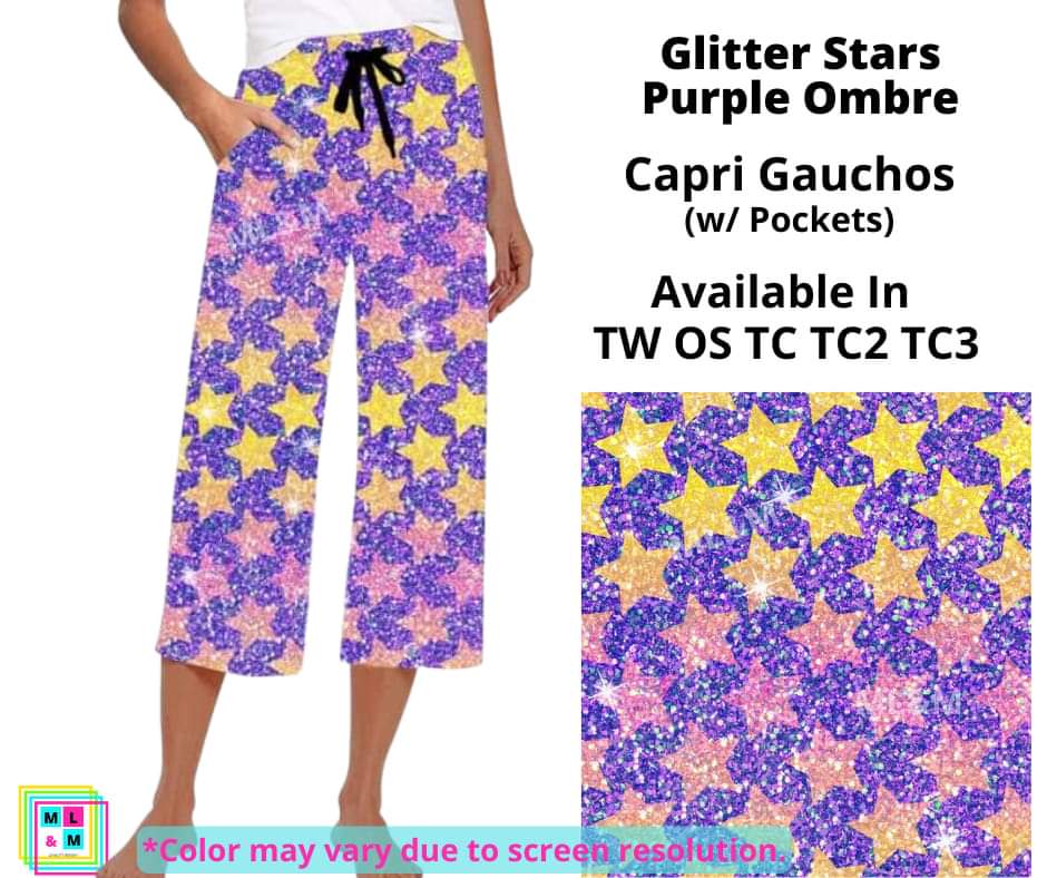Glitter Stars Purple Ombre Capri Gauchos