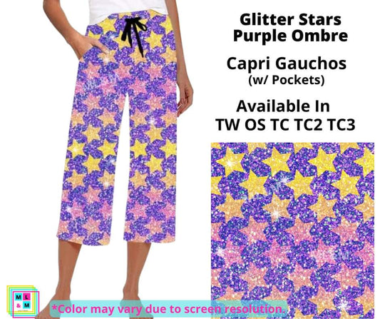 Glitter Stars Purple Ombre Capri Gauchos