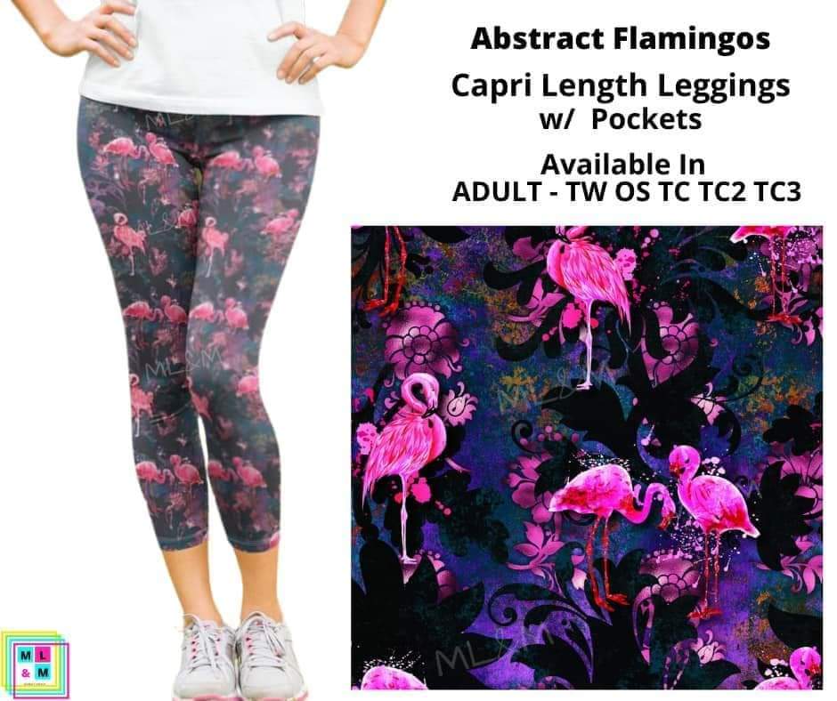 Abstract Flamingos Capri Length w/ Pockets