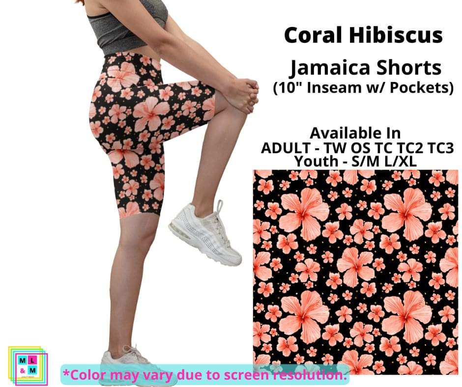Coral Hibiscus 10" Jamaica Shorts