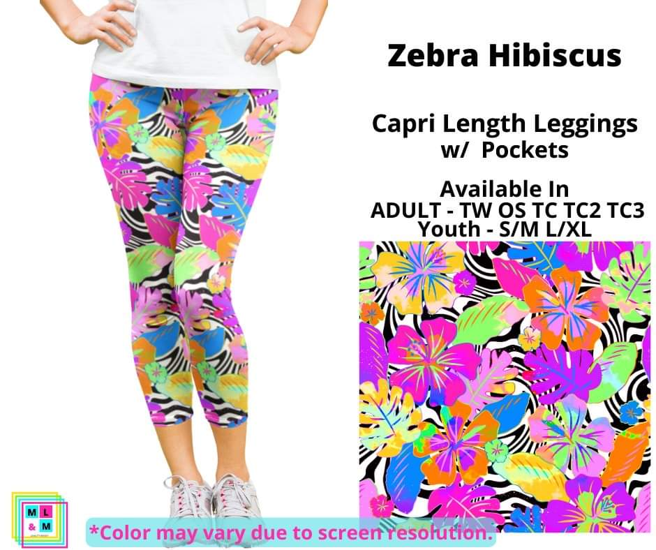 Zebra Hibiscus Capri Length w/ Pockets