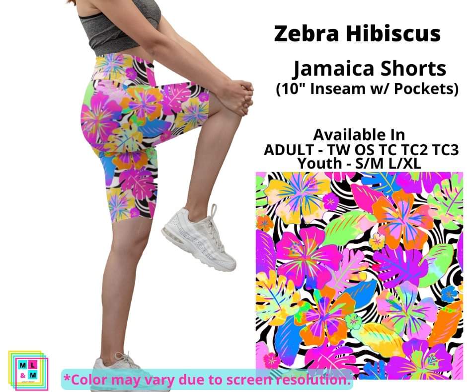 Zebra Hibiscus 10" Jamaica Shorts
