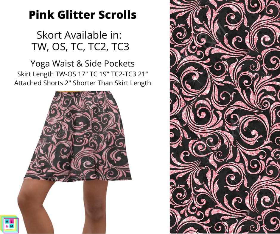 Pink Glitter Scrolls Skort