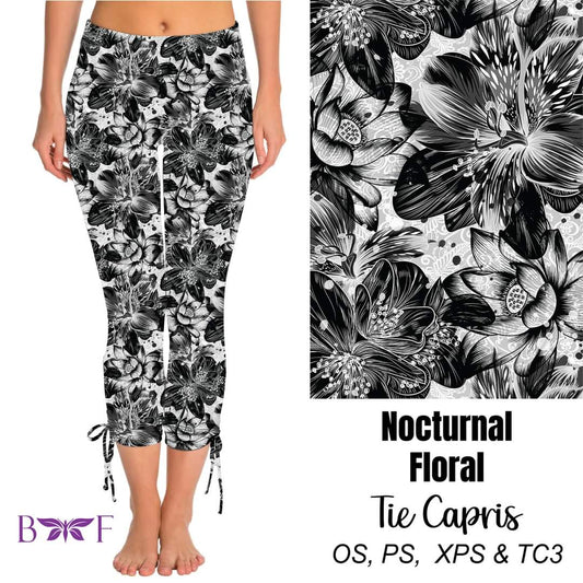 Nocturnal Floral side tie capris with pockets
