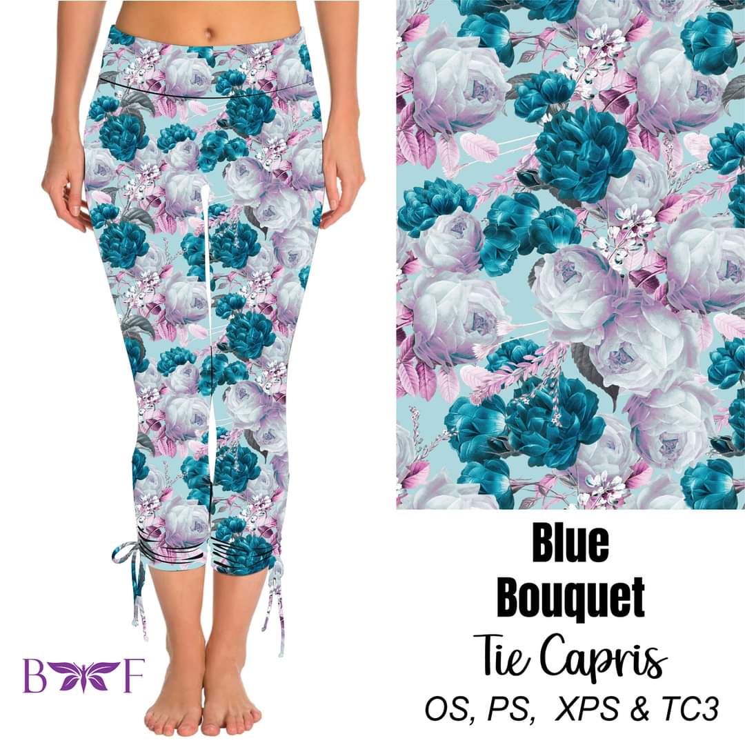 Blue Bouquet side tie capris with pockets