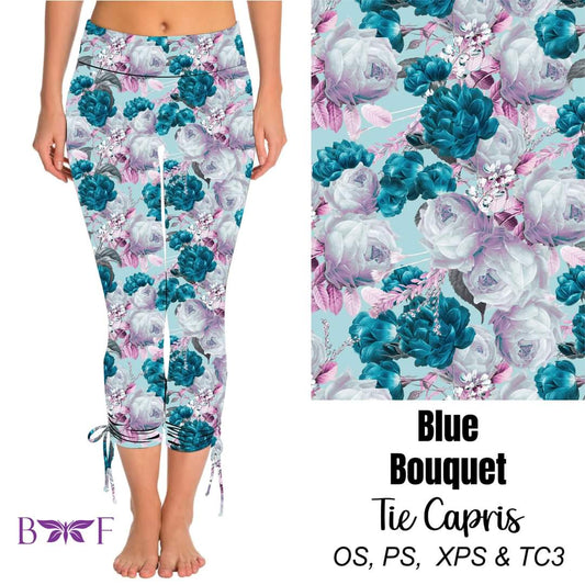 Blue Bouquet side tie capris with pockets