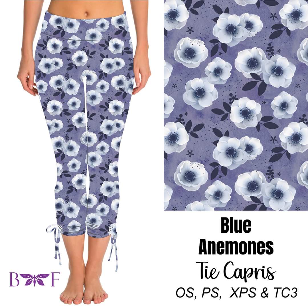 Blue Anemones side tie capris available with pockets