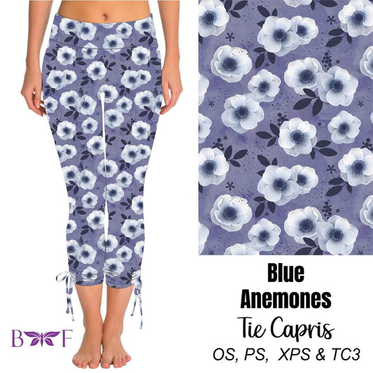 Blue Anemones side tie capris available with pockets