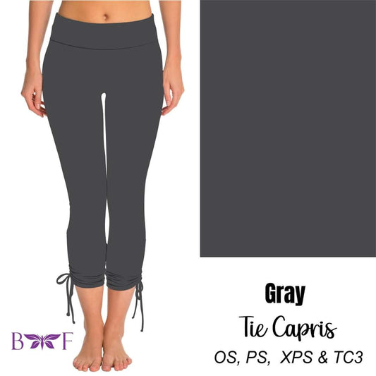 Grey side tie capris with pockets