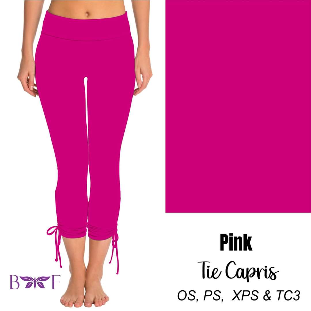 Pink side tie capris with pockets