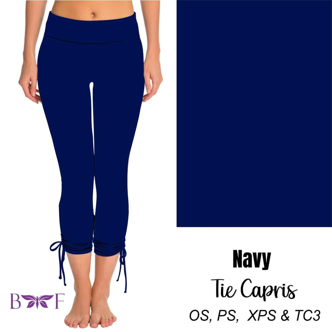 Navy side tie capris with pockets