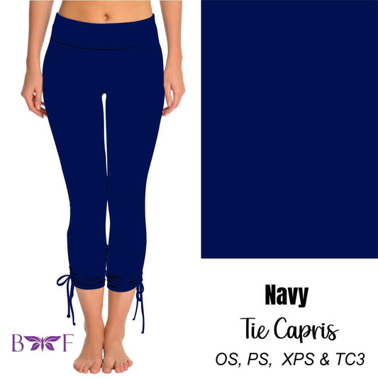 Navy side tie capris with pockets