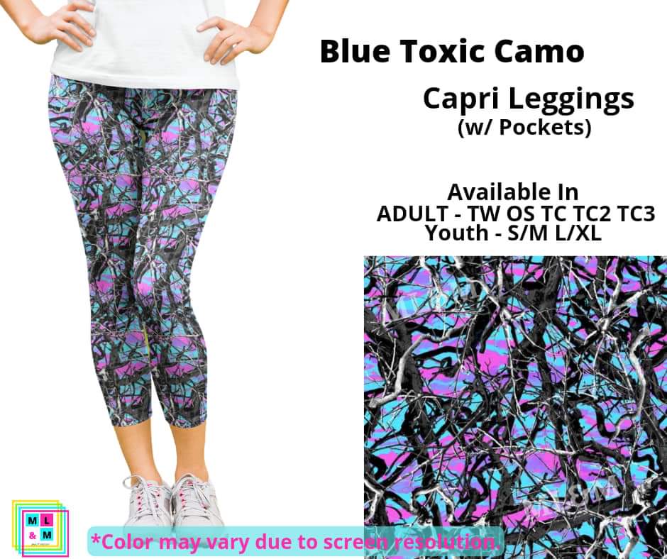 Blue Toxic Camo Capri Length w/ Pockets