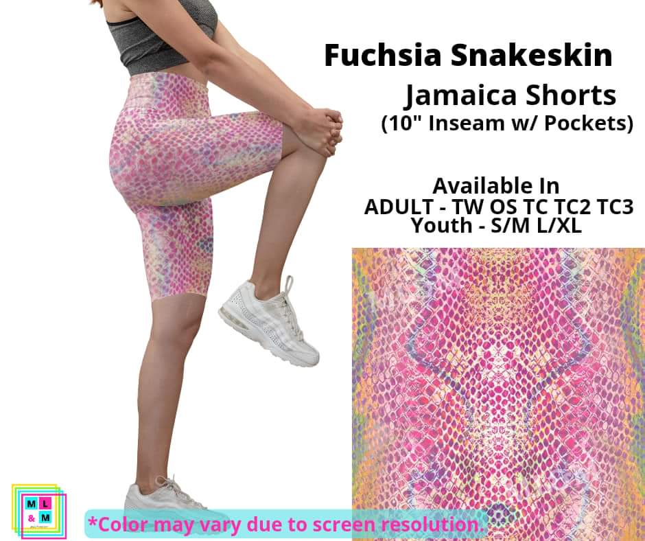 Fuchsia Snakeskin 10" Jamaica Shorts