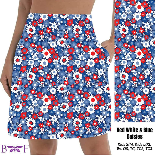 Red, White & Blue Daisies skort