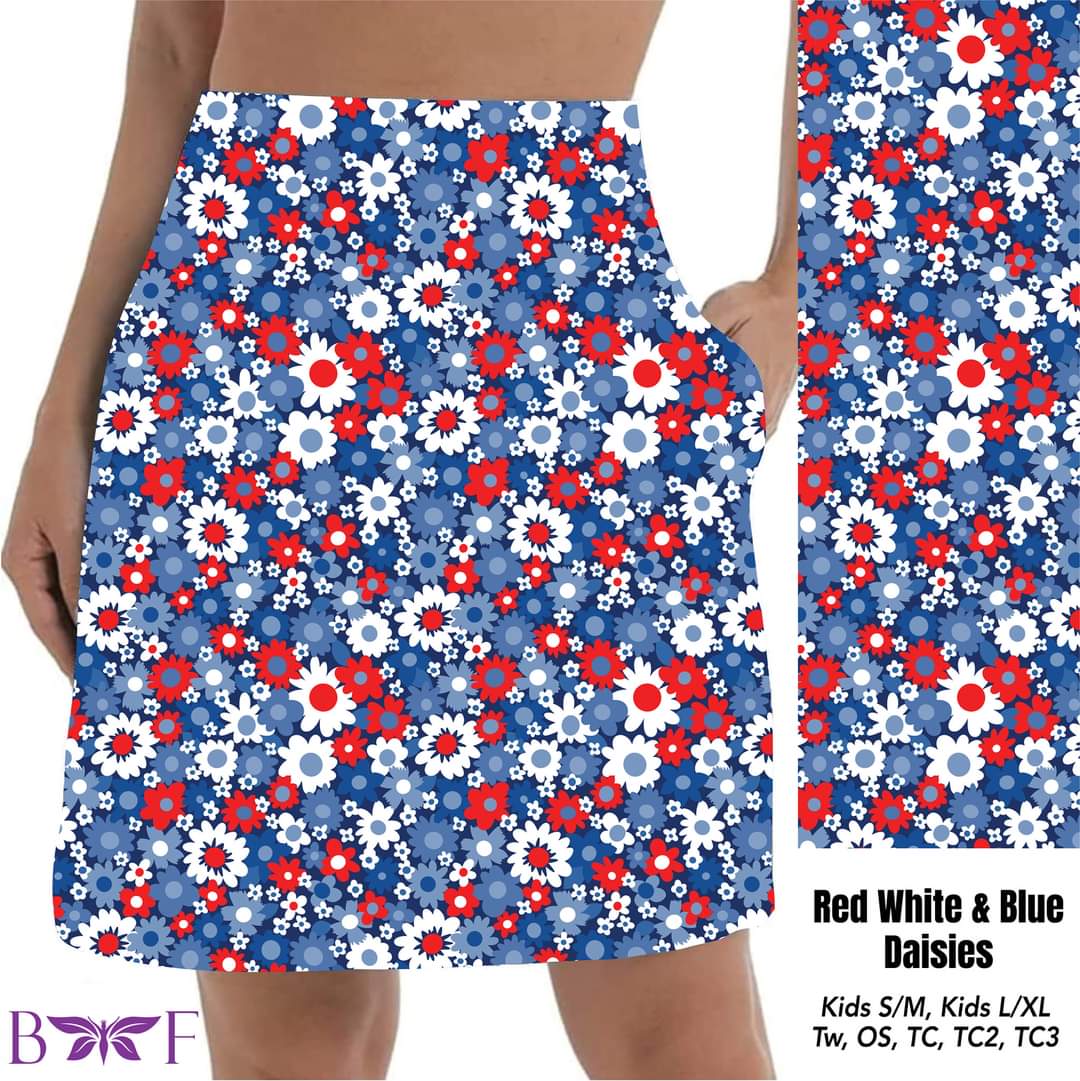 Red, White & Blue Daisies skort
