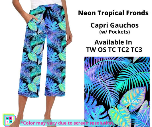Neon Tropical Fronds Capri Gauchos