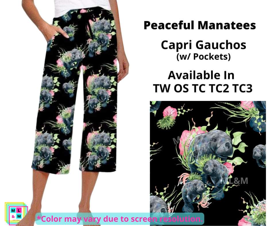 Peaceful Manatees Capri Gauchos