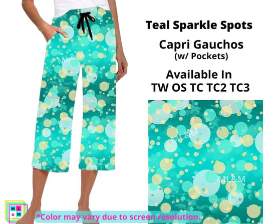Teal Sparkle Spots Capri Gauchos