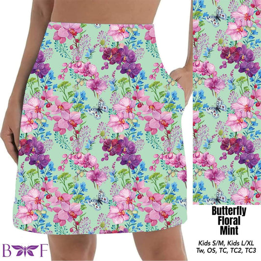 Butterfly Floral Mint skorts with pockets