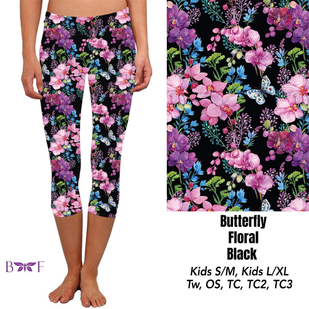 Butterfly Floral Black shorts with pockets