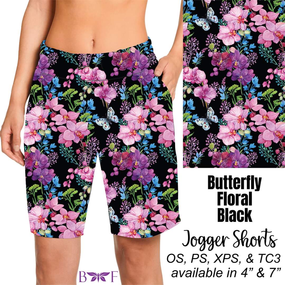 Butterfly Floral Black shorts with pockets