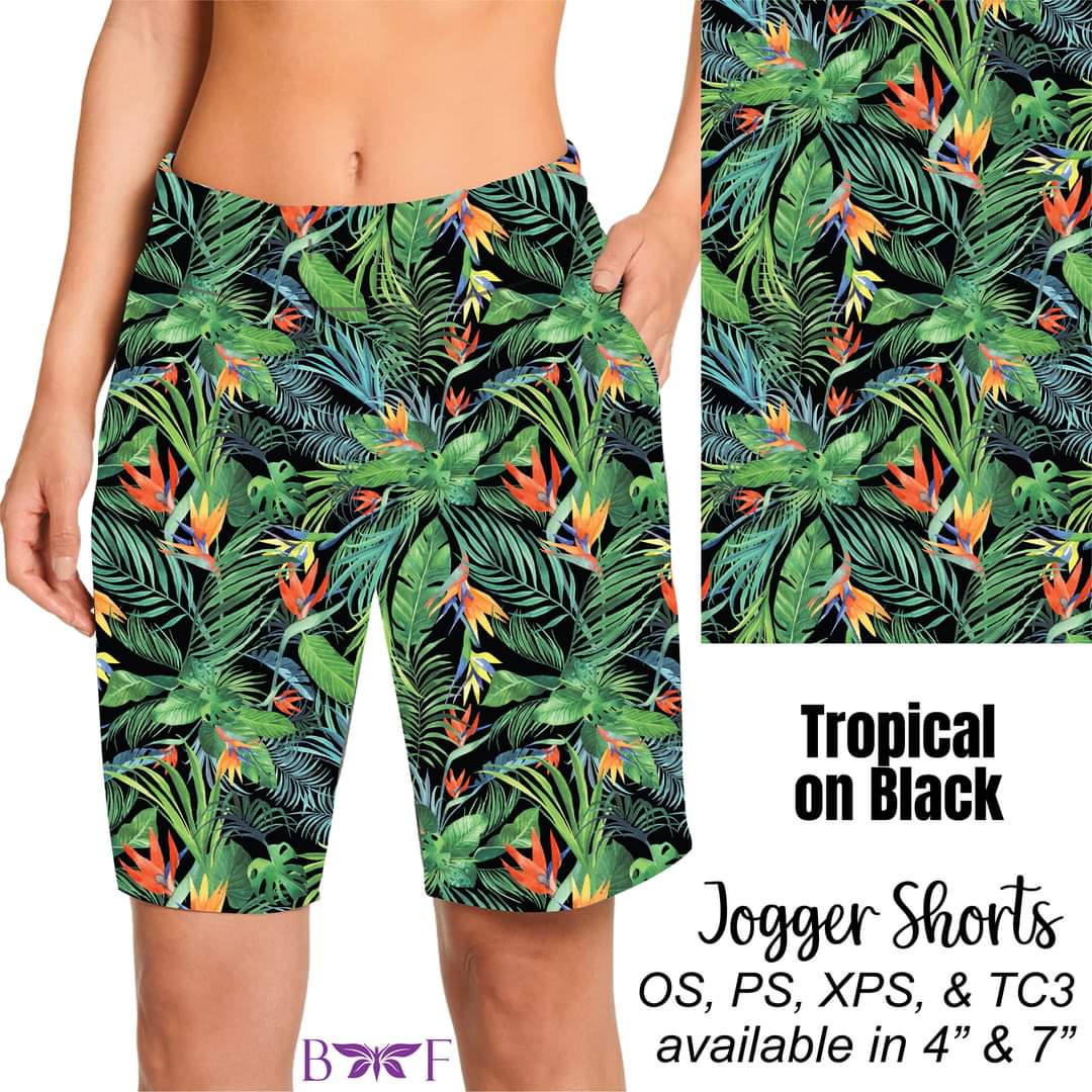 Tropical On Black Leggings, Capris, and Bike Shorts with pockets