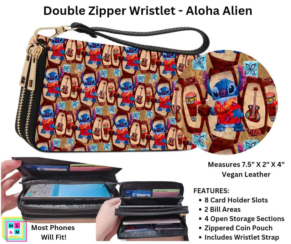 Aloha Alien Double Zipper Wristlet