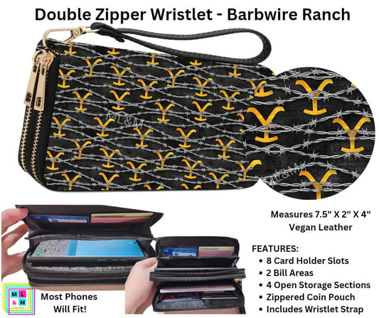 Barbwire Ranch Double Zipper Wristlet