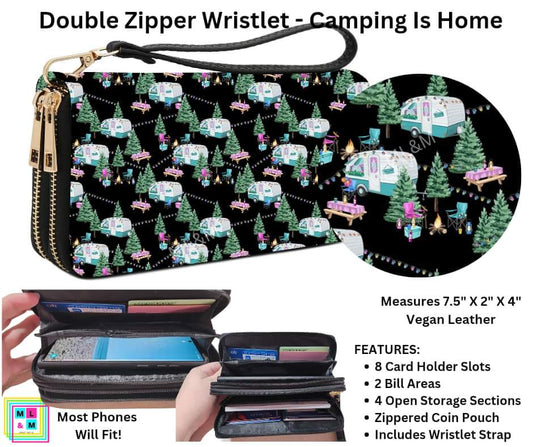 Camping is Home Double Zipper Wristlet