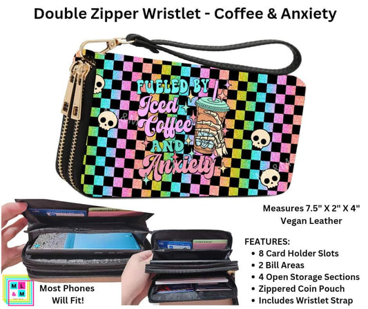 Coffee & Anxiety Double Zipper Wristlet