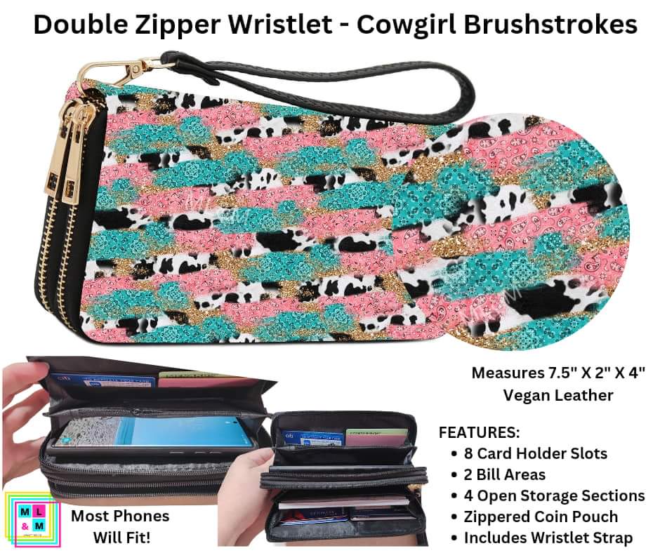 Cowgirl Brushstroke Double Zipper Wristlet